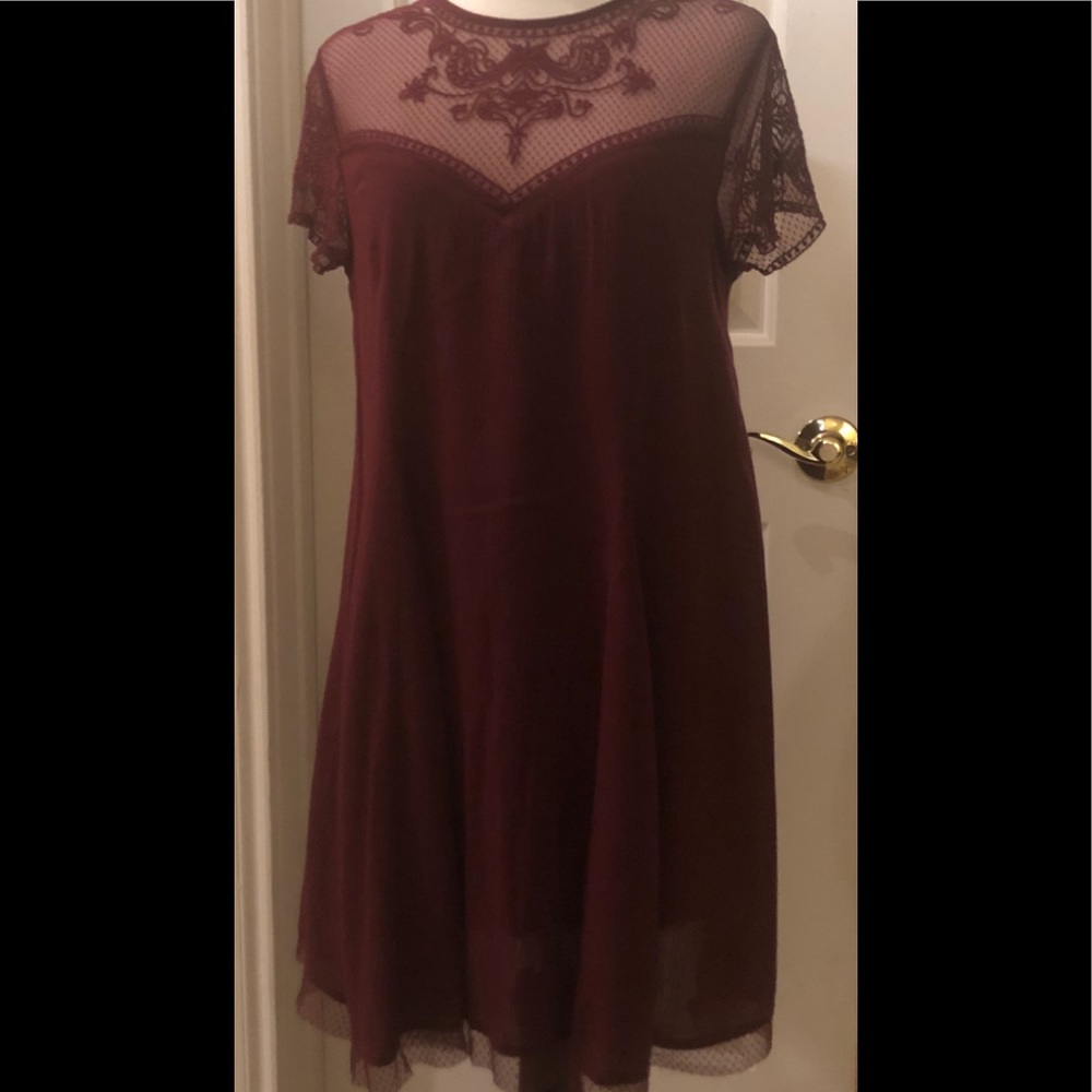 Miami burgundy swing dress with lace